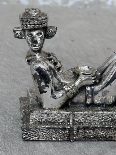 Vintage Chac Mool Statue Aztec Mayan Ancient God Marked 925 Sterling Silver - Picture 2 of 14
