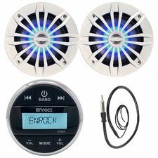 Enrock EM856 USB/AUX Am/FM Gauge Radio, 2x 6.5" Marine LED Speakers, Antenna