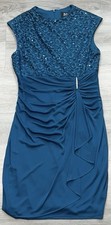Betsy & Adam (B&A) Teal Blue Lace Sequin Ruched Cocktail Dress - Size 12P