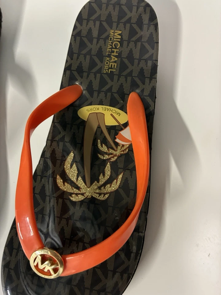 Chanclas para mujer Michael Kors talla 7 marrón/naranja palmera Foto 2 de 4