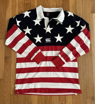 Canterbury M MEDIUM Patriotic USA Flag Rugby Polo Shirt Stars Stripes Rugger NEW - Image 1 of 4