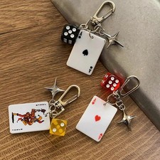 3D Dice Playing Card Keychain Pendant Lucky Charm Bag Earphone Case Accessory