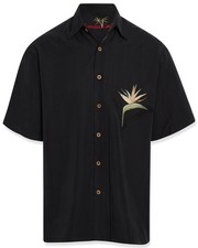 Bamboo Cay Men's Short Sleeve Bird of Paradise Embroidered Shirt, Black, Medium