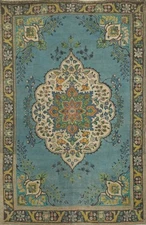 Traditional Light Blue Handmade Wool Area Rug 5x6 Ft Floral Oriental Carpet