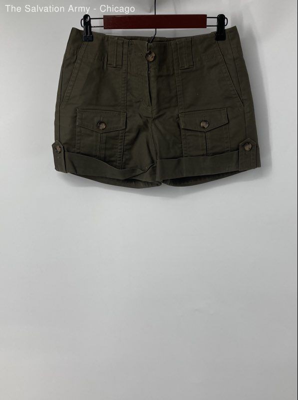 Ann Taylor Womens Green Cotton Blend Flat Front Pockets Cargo Shorts Size 2