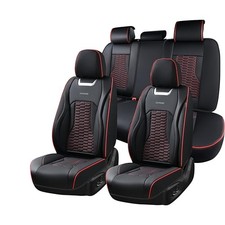 Car Seat Covers Full Set, 5 Seats Nappa Leather Seat Covers Fullset Black Red