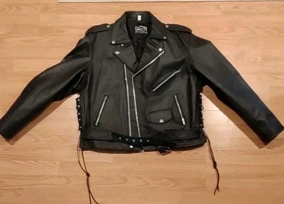 Vintage Style - Echtes Leder Motorcycle Biker Leather Jacket Black Size 48