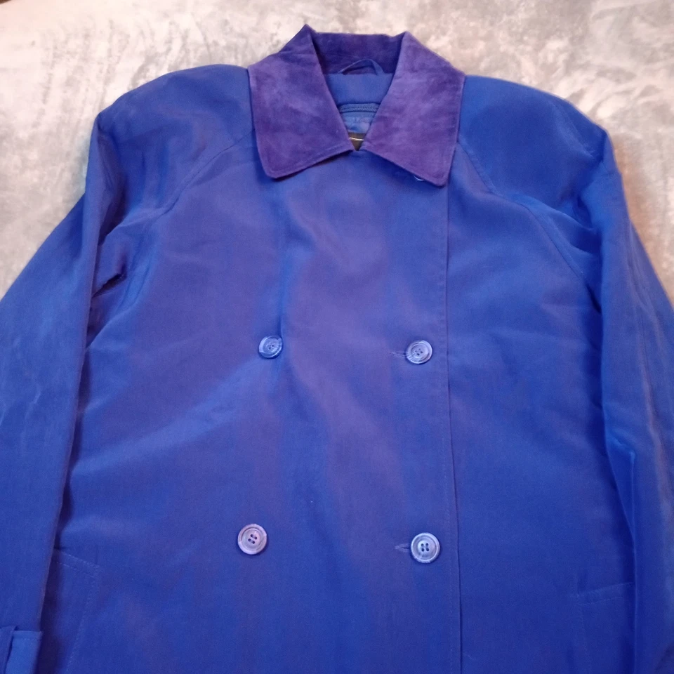Terry Lewis Double Breasted Trench Rain Coat Jacket Royal Blue Size Small Belted - Image 2 of 4