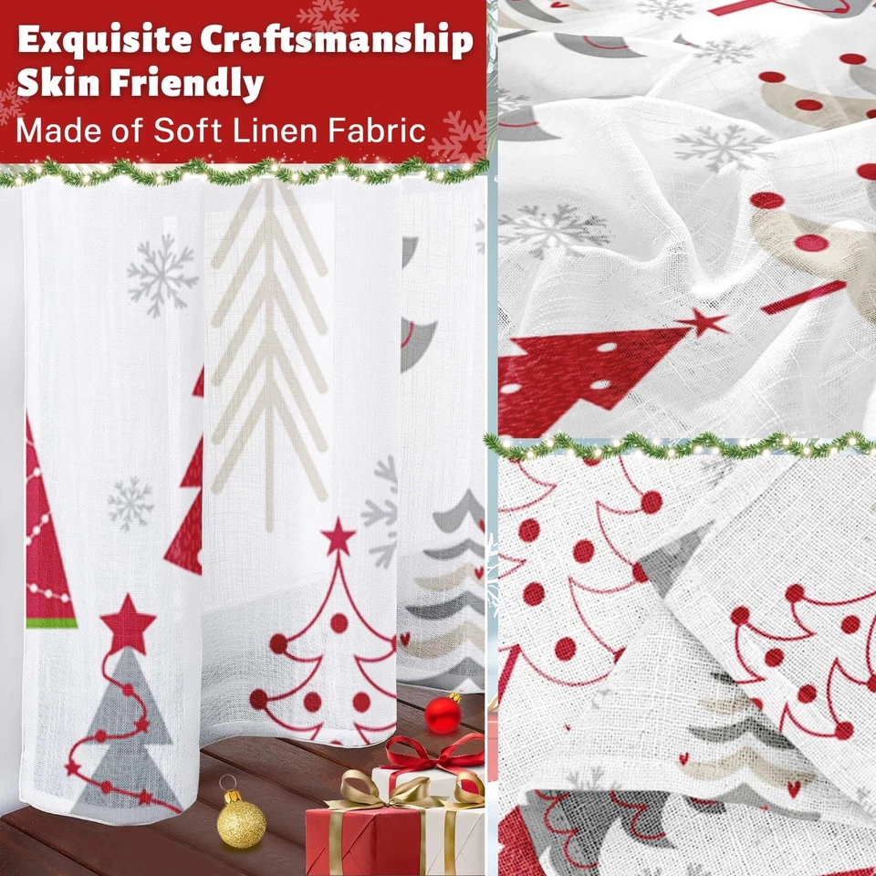 Cortina de Navidad, Árbol de Navidad Bosque Rojo Gris Cortinas Transparentes, Varilla de Invierno... Foto 3 de 4