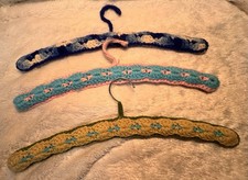 Set 3 Vintage Crochet Covered Hangers 70s Kitsch Nostalgia Yarn Art