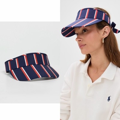 Lele Sadoughi women\'s navy blue Striped Cotton Bow Tie Visor hat 1752007429-imgi-37-lele-  main image 4
