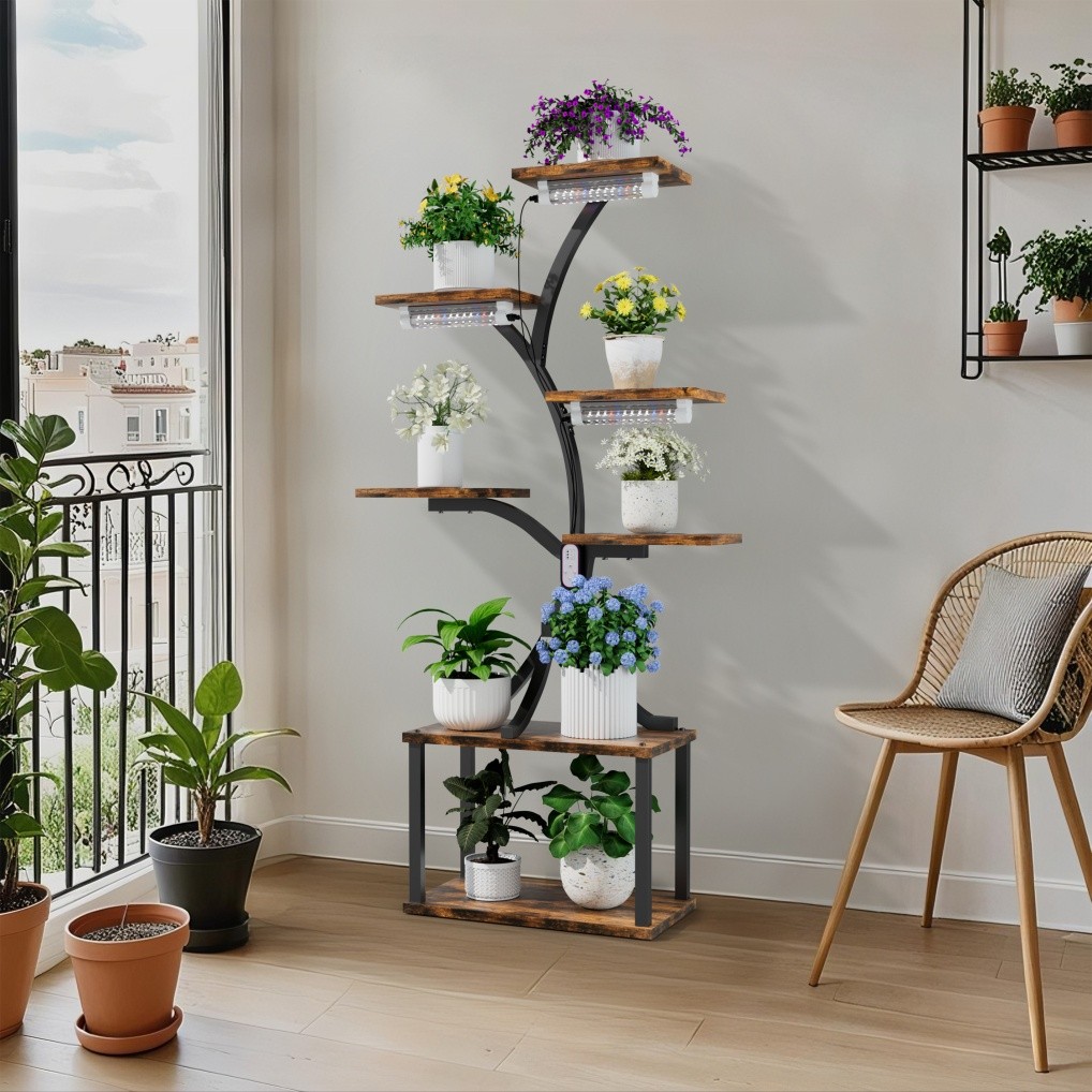 Heavy Duty Plant Stand Indoor with Grow Lights Tall Plant Shelf Tree-Shaped Rack