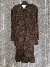 Vintage Brown Floral Paisley Jones New York Skirt Suit Set Jacket Size 6/8