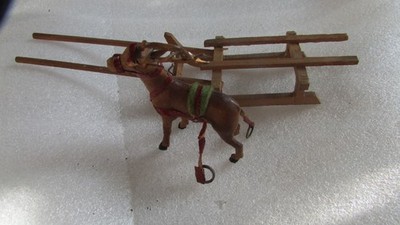 Antique German Composition Stick Leg Reindeer bridled & saddled SLEIGH sled RARE