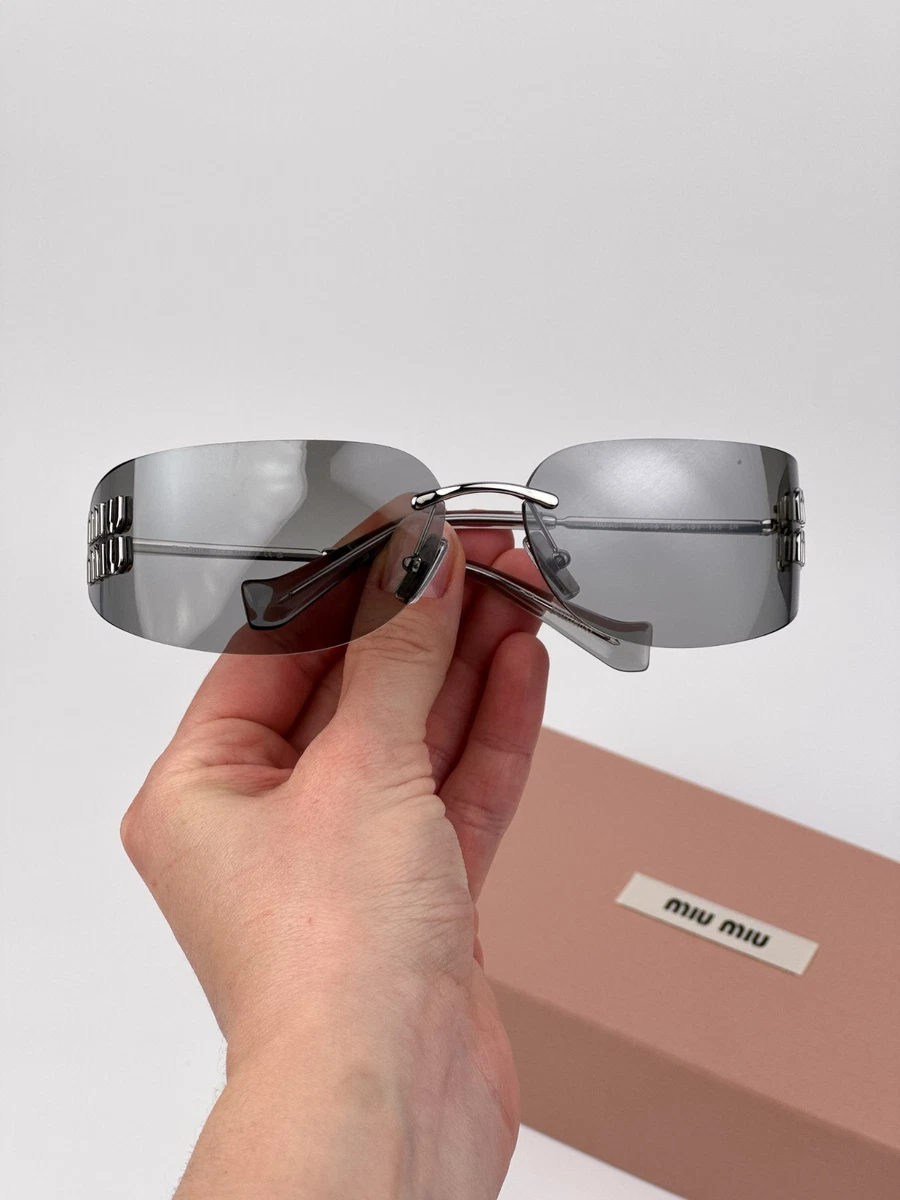 Miu Miu Women Sunglasses Silver Mirror Gradient Rectangle Rimless MUA51S 1BC10Y Miu Miu MUA51S Sunglasses Silver/Grey Gradient Silver Mirror main image 2