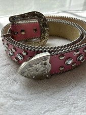 Western Bling Belt, Leather XL, Pink With Silver, Rhinestone Buckle, 43  