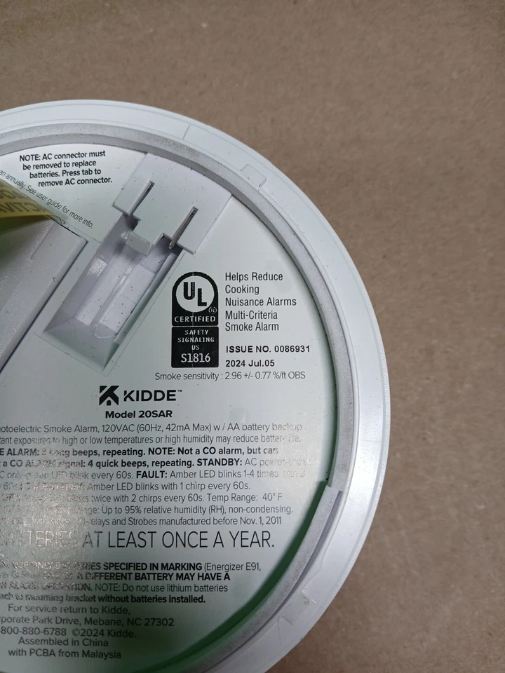 Detector de Alarma de Humo Kidde Modelo 20SAR Cableado Duro, Batería, Paquete de 4 NUEVO SIN CAJA Foto 3 de 4