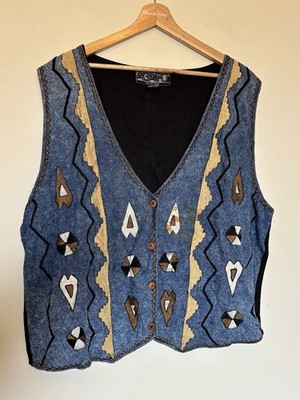 Agapo Collection Denim Women s Vest Sz 3X Native Southwestern Embroidered Preppy