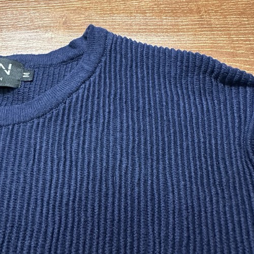 Boohoo Man Ribbed T Shirt Mens S Blue Textured Crew Neck Fitted Short Sleeve - Picture 3 of 10