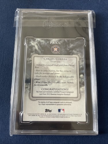 2013 CARLOS CORREA Bowman Inception Green Autograph #/25 SGC 9 /10 Auto - Picture 2 of 2