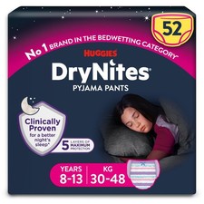 Huggies DryNites Pyjama Pants Girls 8-13 Years 30-48KG 52 Pack Bedwetting Protec 0.53 per nappy