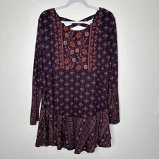 Style & Co Tunic Top Womens Size 2XL Purple Tiered Peplum Floral Boho Patchwork