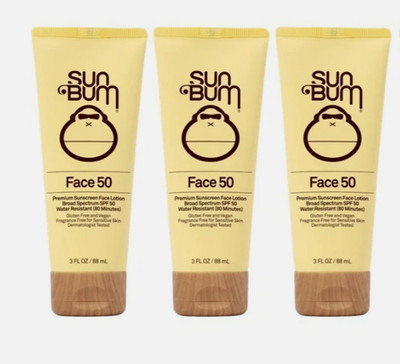 9/26 Lot of 4 Sun Bum Broad Spectrum 50 SPF Premium Sunscreen Face Lotion 3 Oz