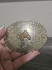 VTG Western Nickle Silver Horse Head Belt Buckle U