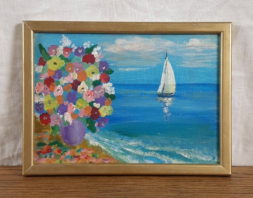 Original oil painting, Ukrainian artist, Seascape, Naive, Vintage Painting
