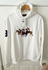 NWT Men  s Polo Ralph Lauren Triple Pony White Hoodie Size M