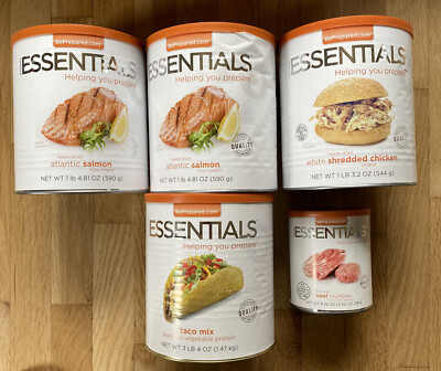 Lot of 5 Cans 2-Atlantic Salmon 1-White Shredded Chicken 1-Taco Mix 1-beef Crumb