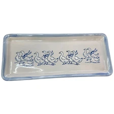 Vintage Louisville Stoneware Gaggle of Geese Bread Tray Blue Geese Goose Relish
