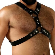 Leather Bulldog Harness Mens Adjustable Buckle Body Chest Harness Belt