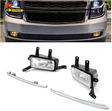 Fog Lights W/Chrome Lips Compatible with 2015-2020 Chevy Chevrolet Tahoe Suburba
