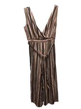 Miami Women’s Brown and Orange Striped V neck Romper Size S