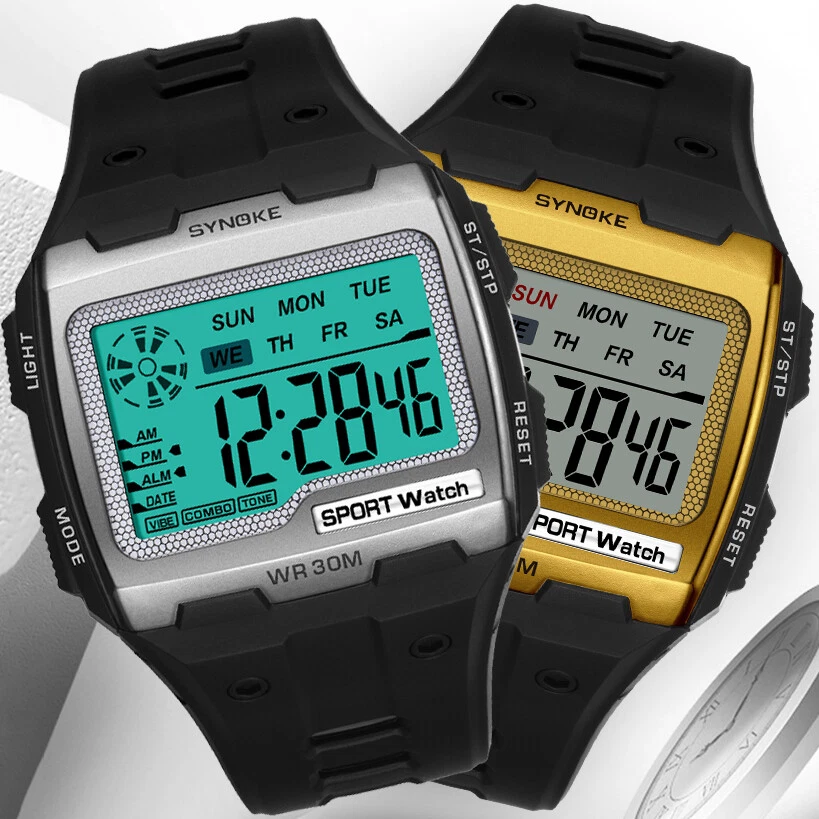 US Men Womens Large Square Face Watches Electronic Countdown LED Digital Watch