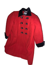 Vtg Girls Rothchild Red /Black Velvet Trim Wool Dress Coat 19Brass Buttons Sz 5