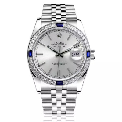 Rolex Datejust 31 mm Watch Sapphire & Diamond Bezel Silver Index Dial