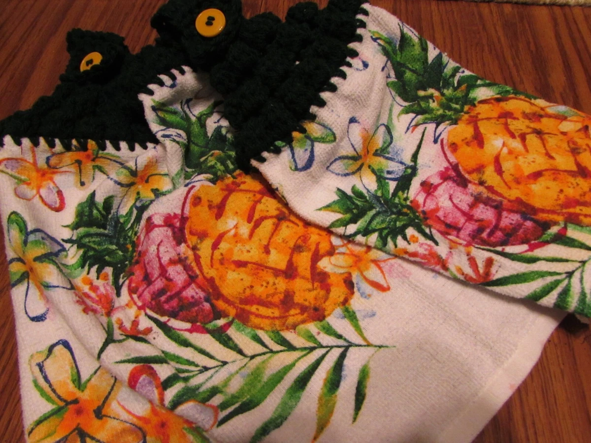 Pineapple Hanging Kitchen Dish Towels Crochet Top Towel Green