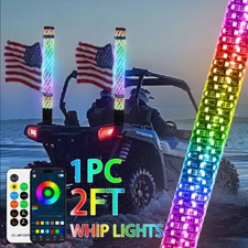 2FT Spiral LED Fat Whip Light Antenna RGB Chasing For Can-am X3 RZR UTV ATV Jeep