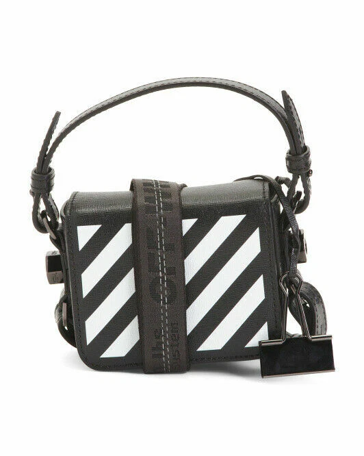 OFF-WHITE Small Diagonal White/Black Flap Bag With White Belt