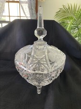 Vintage Footed Cut Crystal Candy Dish With Lid