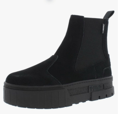 PUMA Mayze Platform Chelsea Boot Black Suede Size 8