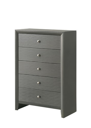 Gray Finish Square Full Size Panel Bed Set 6pc Wood Master Bedroom Furniture - Picture 4 of 9
