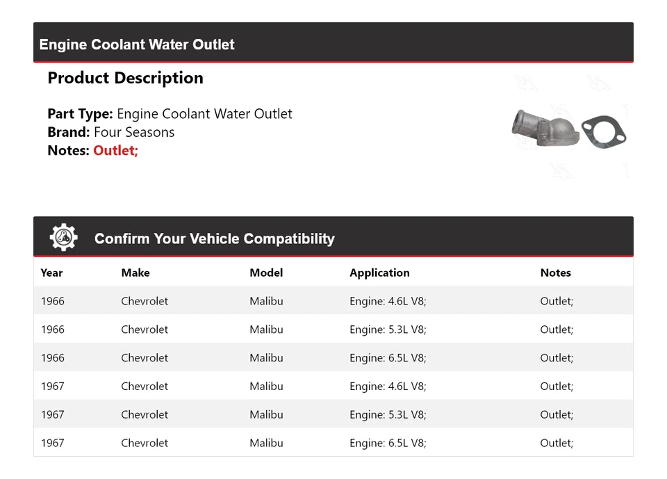 Salida de agua refrigerante motor Chevrolet Malibu 1966-1967 4 estaciones Foto 2 de 4