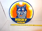 VINTAGE 11 3/4 in HUSKY GASOLINE ADVERTISING SIGN METAL PORCELAIN NICE DOG  S273