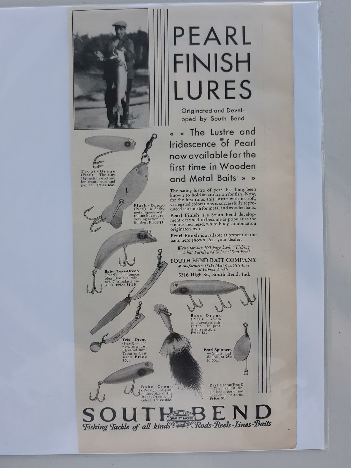 South Bend Fishing Tackle Pearl Finish Lures TroutOreno Vtg Magazine