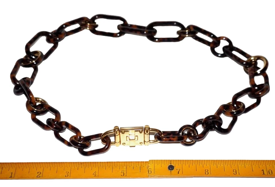 Collar para mujer MICHAEL KORS marrón carey acrílico cadena bloqueo giratorio 28" Foto 3 de 4