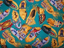Scarce Vintage 90s Alexander Henry Mocs of Many Tribes Blue Cotton Quilt Fabric