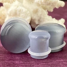 Grey Cat Eye Stone Single Flare Plugs (STN-744) set ear gauges PICK SIZE